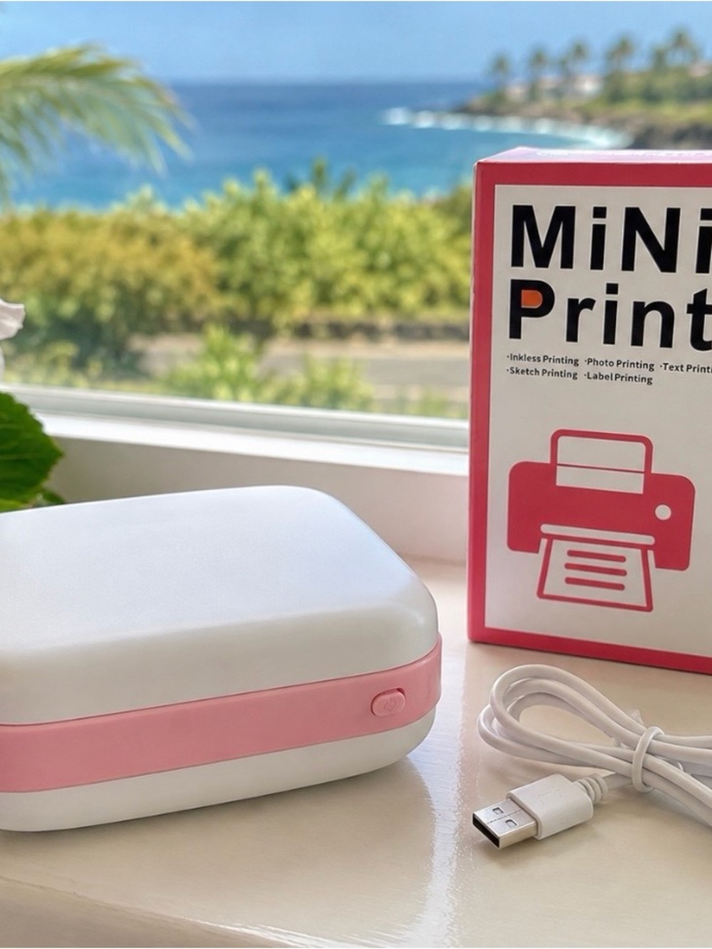 Pink & White Mini Portable Thermal Printer – Inkless
